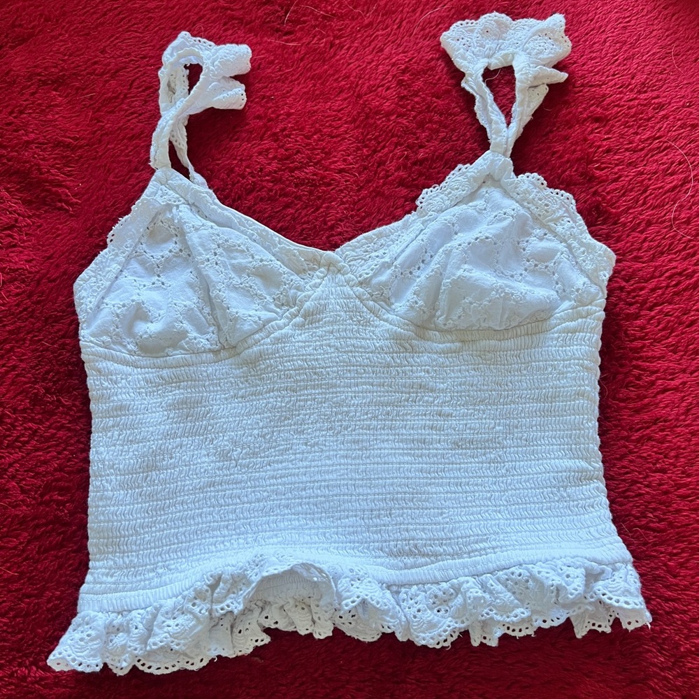 White Lace Trimmed Women's Top